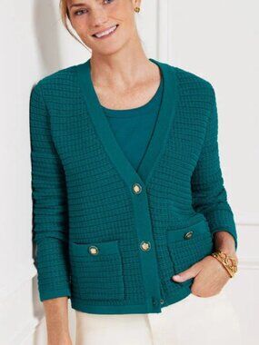 Talbots Women's Size Small Dark Teal Kate Knit Cardigan